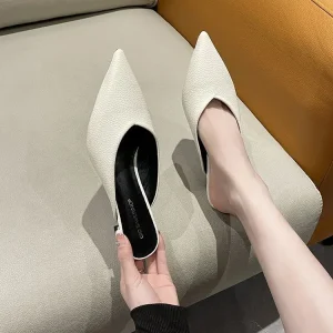 Women’s Square Toe Mule Slippers Low Heel Flip Flop Sandals With Semi enclosed Design Elegant Sexy Summer Sand