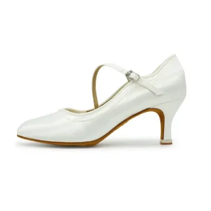 Women’s Standard Dance Shoes Kitten Heels Salsa Sasan Jazz White Satin BD Latin Shoes Ballroom Dance Shoes for Woman