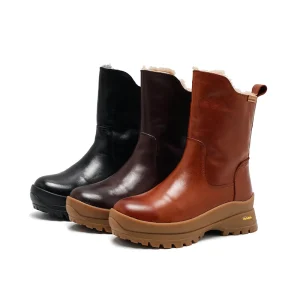 Women’s Star Lace-Up High Heel Genuine Leather Calf Boots Breathable Lightweight Comfort for Autumn Winter Spring Summer