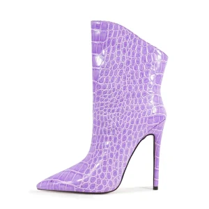 Women’s Stiletto Heel Ankle Boots Pointed Toe Stone Patterns Wide Shaft Western Styles
