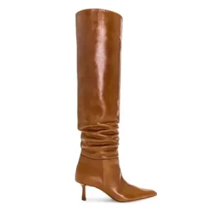 Women’s Stiletto Heels Knee High Snow Boots with ZIP Closure Pu Leather Plaid Pattern for Winter Autumn Spring