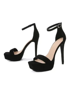 Women’s Stiletto High Heel Platform Open Toe Ankle Strap Buckle Closure Dress Shoes Red Suede 8.5 M US for Wedding Bridal