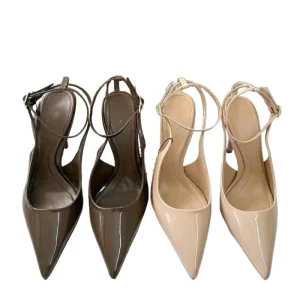 Women’s Stiletto High Heel Sandals Thin Pointed Toe Belt Buckle Ladies Party Shoes Summer Leather Medium Heel