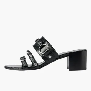 Women’s Studded Block Heel Mules Multi Strap Buckle Hardware Edgy Leather Sandals OEM Custom