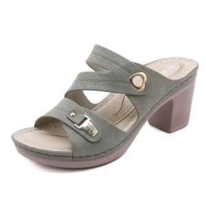 Women’s Stylish Buckle Slide Sandals Chunky Heel Elevated Simple Design Comfortable Versatile Open Toe