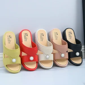 Women’s Stylish PVC Summer Slippers with Thick Sole Korean Designer Beach Shoes Non Slip for Ladies for Spring