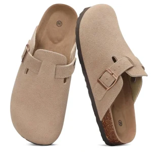 Women’s Suede Clogs with Arch Support Cork Bed Comfort Mule Slippers Orthopedic House Shoes for Indoor Outdoor Use