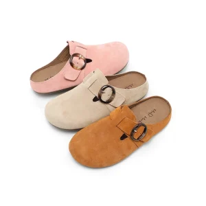 Women’s Suede Closed Toe Mule Slippers Retro Flat Slip on Clogs Comfortable Soft Footbed Casual Shoes