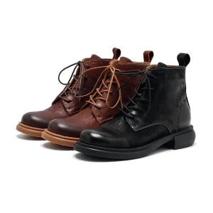 Women’s Suede Matte Lace-Up Burnished Toe Mid-Calf Boots with Genuine Leather Lining Comfort Breathable Rubber Outsole