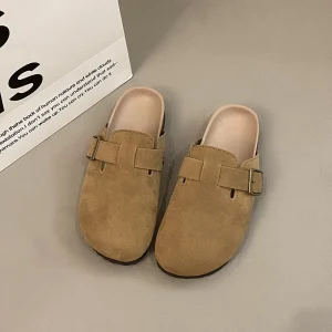 Women’s Suede Summer Mule-Style Casual Slip-On Flat with Leather Lining