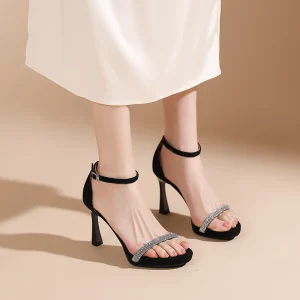 Women’s Suede Upper Summer Heeled Sandals with Ultra High Stiletto Heels and Platform Rubber Outsole