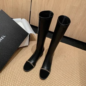 Women’s Suede Upper ZIP Closure Comfort Breathable Thermal Soft Fashion Knee-High Boots with Metallic Decoration Pointed Toe