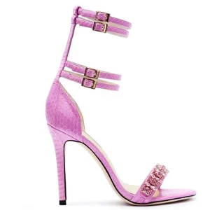 Women’s Summer Ankle Strap Peep Toe Slip On High Heel Leather Sandals