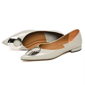 Women’s Summer Autumn Ballet Flats Slip-On Thick Low-Heeled Pointed Toe Genuine Leather Upper Rubber Outsole Breathable