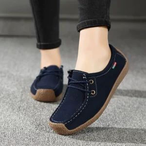 Women’s Summer Autumn Shoes Loafers Large Size Casual Lace Up Closure Solid Pattern Leather Upper PU Insole Bow