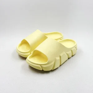 Women’s Summer Autumn Spring Open Toe Flat Slipper Yellow Slides EVA Quick Dry Thick Striped Stones