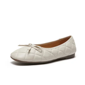 Women’s Summer Ballet Loafers Quilted Single Sheepskin Shoes Genuine Leather Soft Sole Slip-On Height Increasing Solid