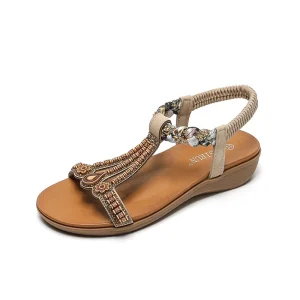 Women’s Summer Beach Flat Sandals Elastic Strap Lightweight Comfortable Platform Anti Slip Breathable