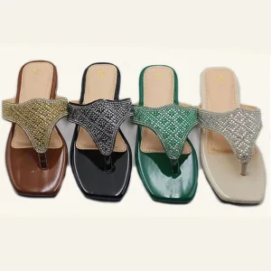Women’s Summer Beach Slides Rhinestones Flip-flops Casual Non-slip Slippers Diamond Romanesque Sandals