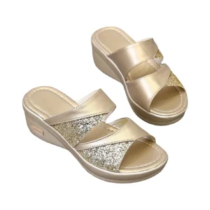 Women’s Summer Bling PU Leather Wedges Flat Shoes Comfortable Open Peep Toe Slip On Outdoor Casual Sandals Platform