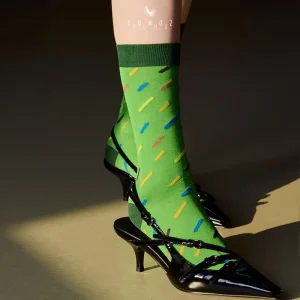 Women’s Summer Breathable Anti-Bacterial Mid-Calf Jacquard Knitted Thin Mercerized Cotton Casual Dress Socks Tassel Daily