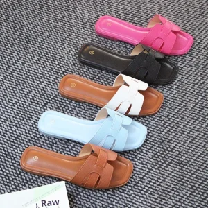 Women’s Summer Breathable Lightweight Anti-Slip Durable Flat-Sole Square-Toed Multi-Color Sandals
