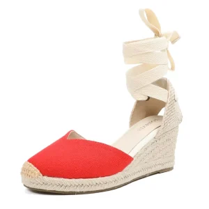 Women’s Summer Breathable Lightweight Espadrilles Ankle Strap Slope Heel Thick Soled Wedges Sandals