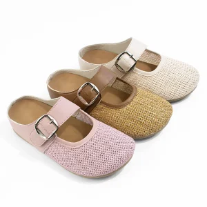 Women’s Summer Breathable Woven Mule Slides Hollow Upper Flat Casual Half Backless Birken Style Customizable Colors & Materials
