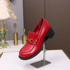 Women’s Summer Casual Shoes Elegant Loafers Thick Heel Round Toe Slip On with Soft Gold Chain for Work Comfortable Loafers