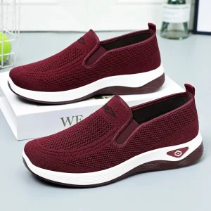 Women’s Summer Casual Shoes Knit Upper Elastic Band Closure Breathable Outsole Walking Style Shoes