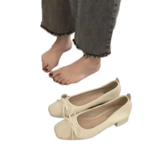 Women’s Summer Casual Shoes Square-Toe Loafers Slip-On Evening Breeze Bow Single Shoes