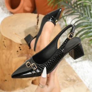 Women’s Summer Casual Slingback Ankle Strap Heeled Sandals Fashionable Patchwork Design for Lady Outdoor & Office
