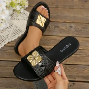 Women’s Summer Casual Trendy Round Head Sandals PU Upper Rubber Midsole Cotton Lining Cherry Button