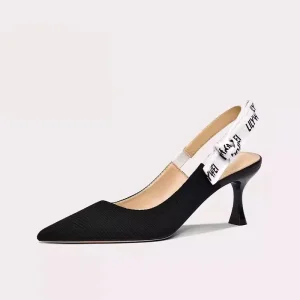 Women’s Summer Collection Cat Heel Letter Sandals Pointed Toe Stiletto Mid Heel Fashionable High Heels for Outdoor Use