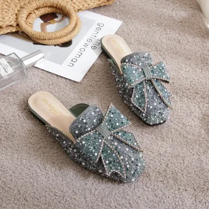 Women’s Summer Comfort Slip-On Loafer Flat Sandals Bow Slides Mules Green White Black Gold Other Colors