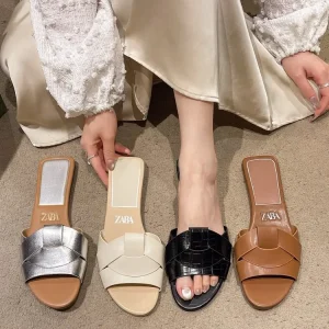 Women’s Summer Cross-Border Style New Style One-Line Flat Sandals Cross Solid Color Trendy Slippers