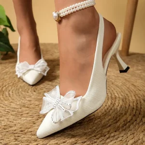 Women’s Summer Fashion Classic Stunning Butterfly Buckle Slip-On Stiletto Heel Sandals with Flower Decoration