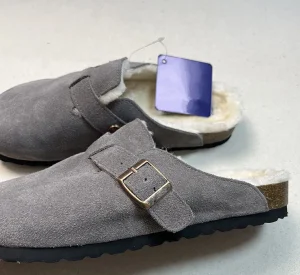 Women’s Summer Fashion Clogs Mules Comfortable Cork Plush Leather with Eva Insole Closed Toe Platform Slides