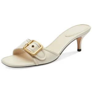 Women’s Summer Fashion Elegant Mule Shoes Round Open Toe Stiletto Heel Sandals Soft Slip-on Sandals for Outdoor
