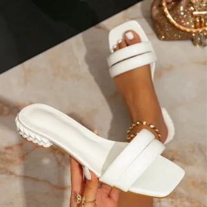Women’s Summer Fashion Rubber Outsole Open Toe Mixed Pattern Double Band Low Heel Slide Sandals Braided Heel Dress Shoes