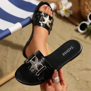 Women’s Summer Fashion Sandals with Round Head Outdoor Cotton Lining and Cherry Button Trendy Upper Material of Cloth