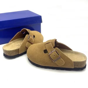Women’s Summer Fashion Trend Clogs Mules Comfortable Cork Plush Leather Eva Insole Square Toe Anti-Slip Suede