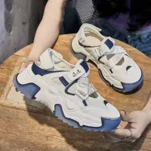 Women’s Summer Fashion Velcro Paste Lace-Free Sports Running Shoes Net Breathable