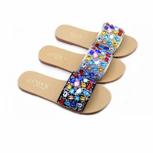 Women’s Summer Flip Flops Color Rhinestone Outside Wear Non slip Temperament Women’s Flip Flops