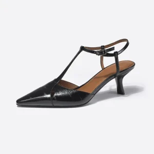Women’s Summer Formal Office Dress Shoes High Heel Stiletto Sandals Pointed Toe Slip On Closure Lightweight Breathable Leather