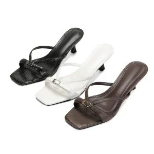 Women’s Summer Fretwork Stiletto Heel Slip-On Barefoot Club Flip Flop Sandals Square Open Toe Sexy Anti-Slip Shoes