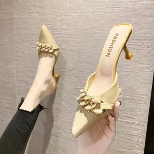 Women’s Summer Half Slip On Stiletto New Fairy Style High Heel Mule Slippers Outdoor