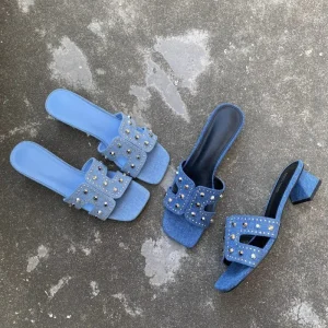 Women’s Summer Heeled Sandals Cowboy Rivet Clogs&Mules