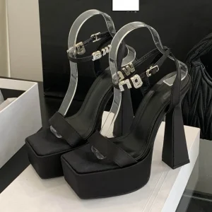 Women’s Summer High Heel Waterproof Platform Sandals European American Silver Wedding Party Letters Sexy Height Increasing