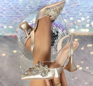 Women’s Summer High-Heeled Wedding Shoes Cross-Border New Release Rhinestone Pointed Glass Hollow Sandals